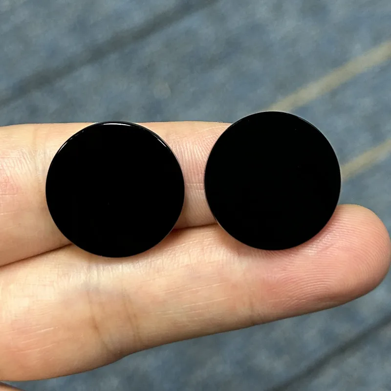 100pcs/lot Natural Black Agate Stone Beads Round Coin Onyx For Jewelry Making