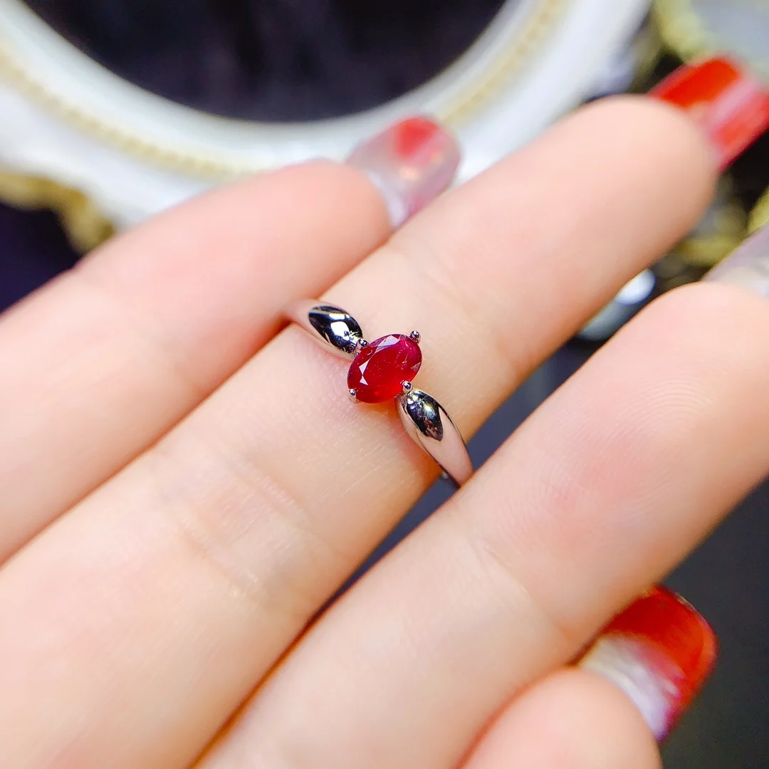 Natural Ruby Ring, 925 Silver Certified, 4x6mm gem, holiday gift for girls, free product shipping