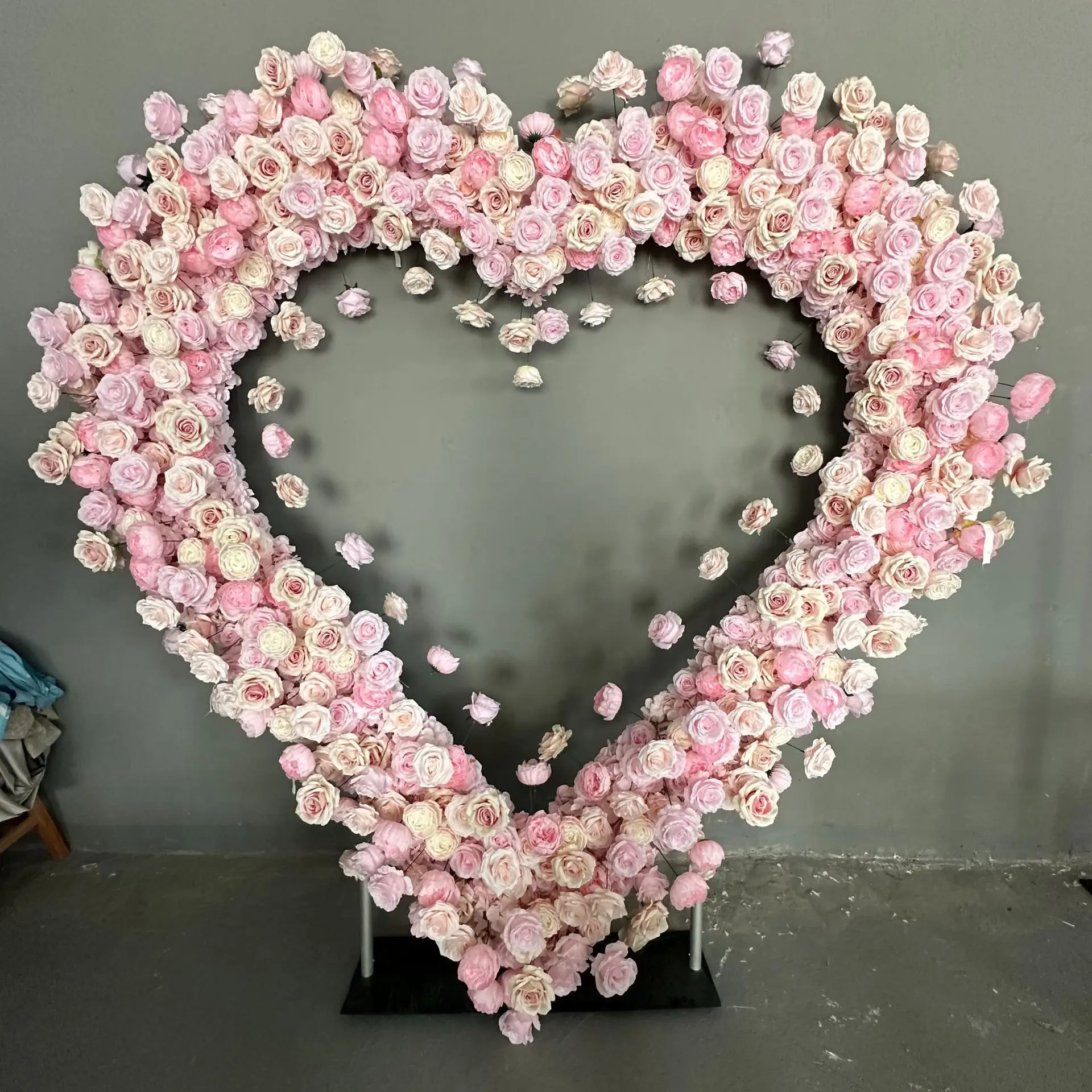 Uflower 5D Pink Rose Artificial Flower Wall Arch Wedding Backdrop Heart Floral Arrangement Display Event Party Props Flower Row