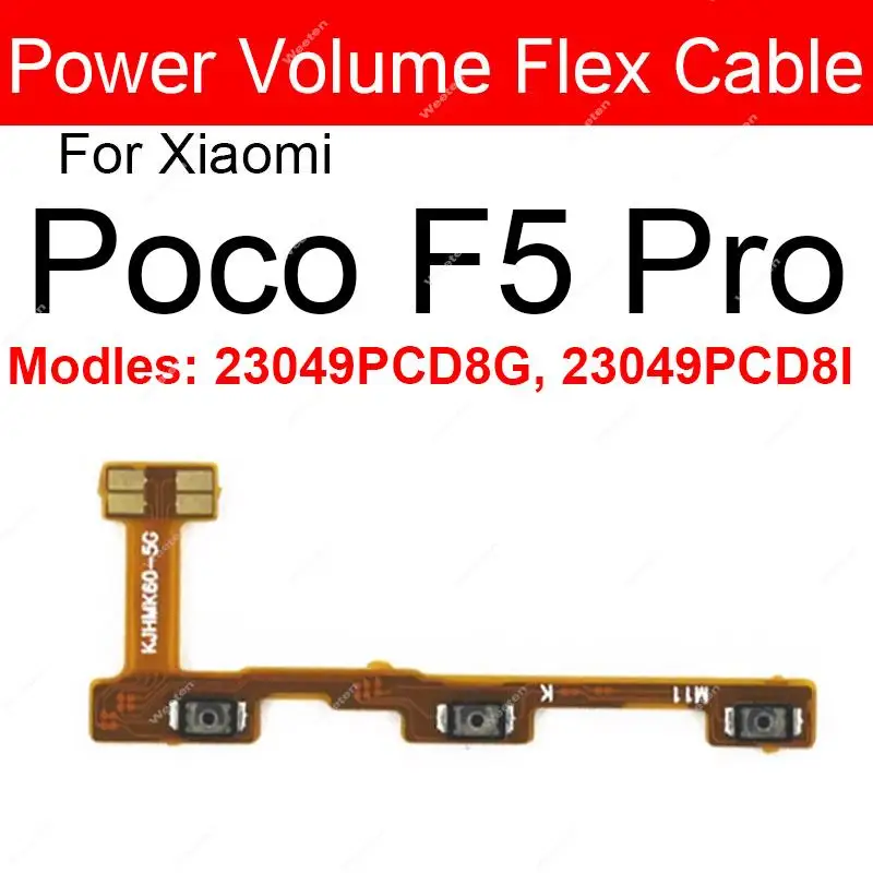 On/Off Power Key Switch Volume Side Button Flex Cable For Xiaomi Poco X4 X5 M4 Pro 5G F4 GT Poco M5 M5s Poco F5 Pro Repair Parts