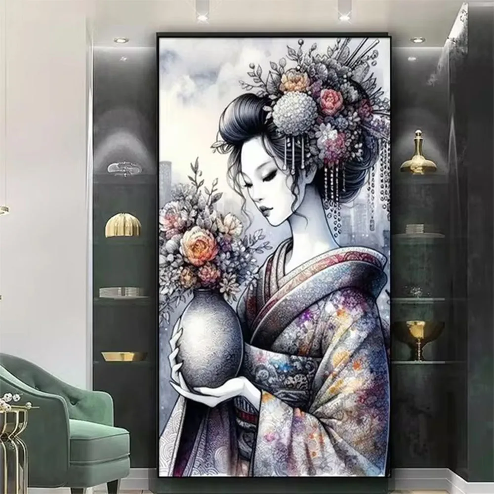 Japanese geisha vase Diy diamond Painting cross stitch Full Diamond Mosaic Embroidery rhinestone Of Picture Decor Holiday Gift