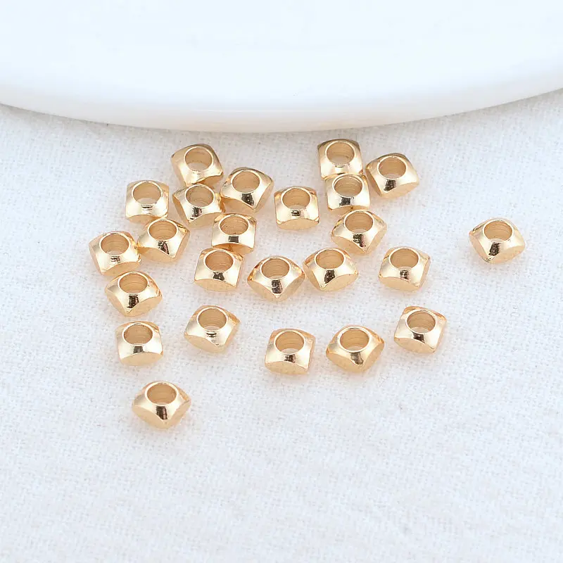 Cuentas espaciadoras cuadradas de latón, accesorios de joyería Diy de alta calidad, 4x2,6 MM, 14K, Color dorado, agujeros grandes, 20 unidades