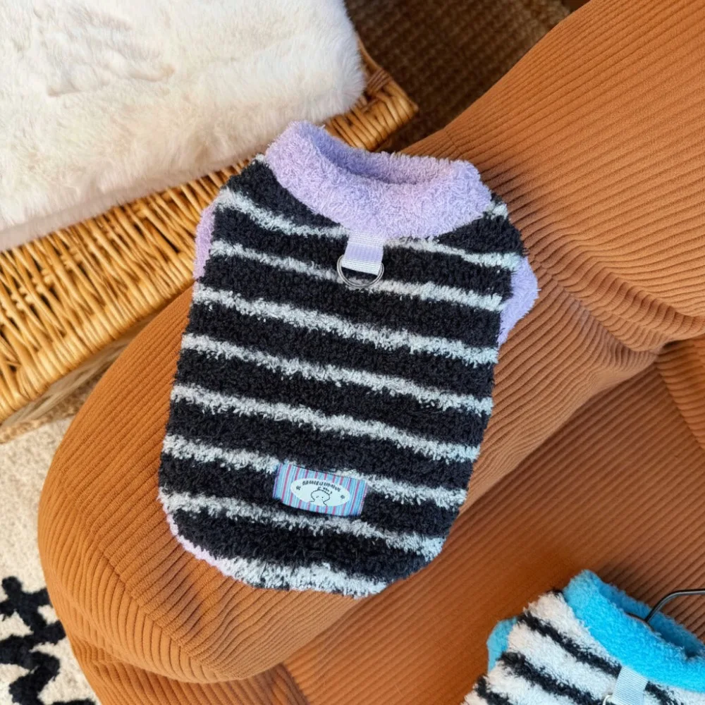 Cute Thick Pet Warm Vest Striped Warm Striped Pet Sweater Fleece Lining Sleeveless Pet Clothes For Cats Dogs