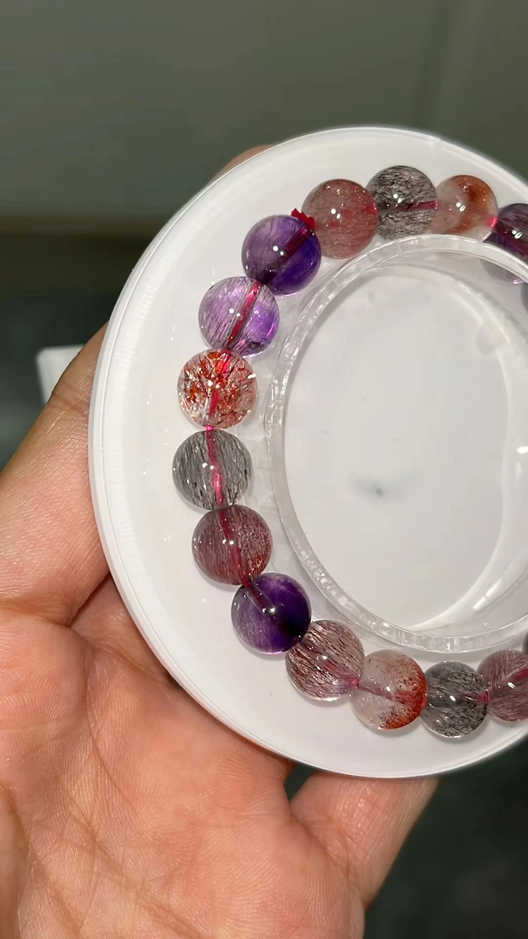 Natural Colorful Purple Super Seven 7 Lepidocrocite Quartz Bracelet 9.2mm Clear Round Beads 14.3mm For Women Men AAAAAAA