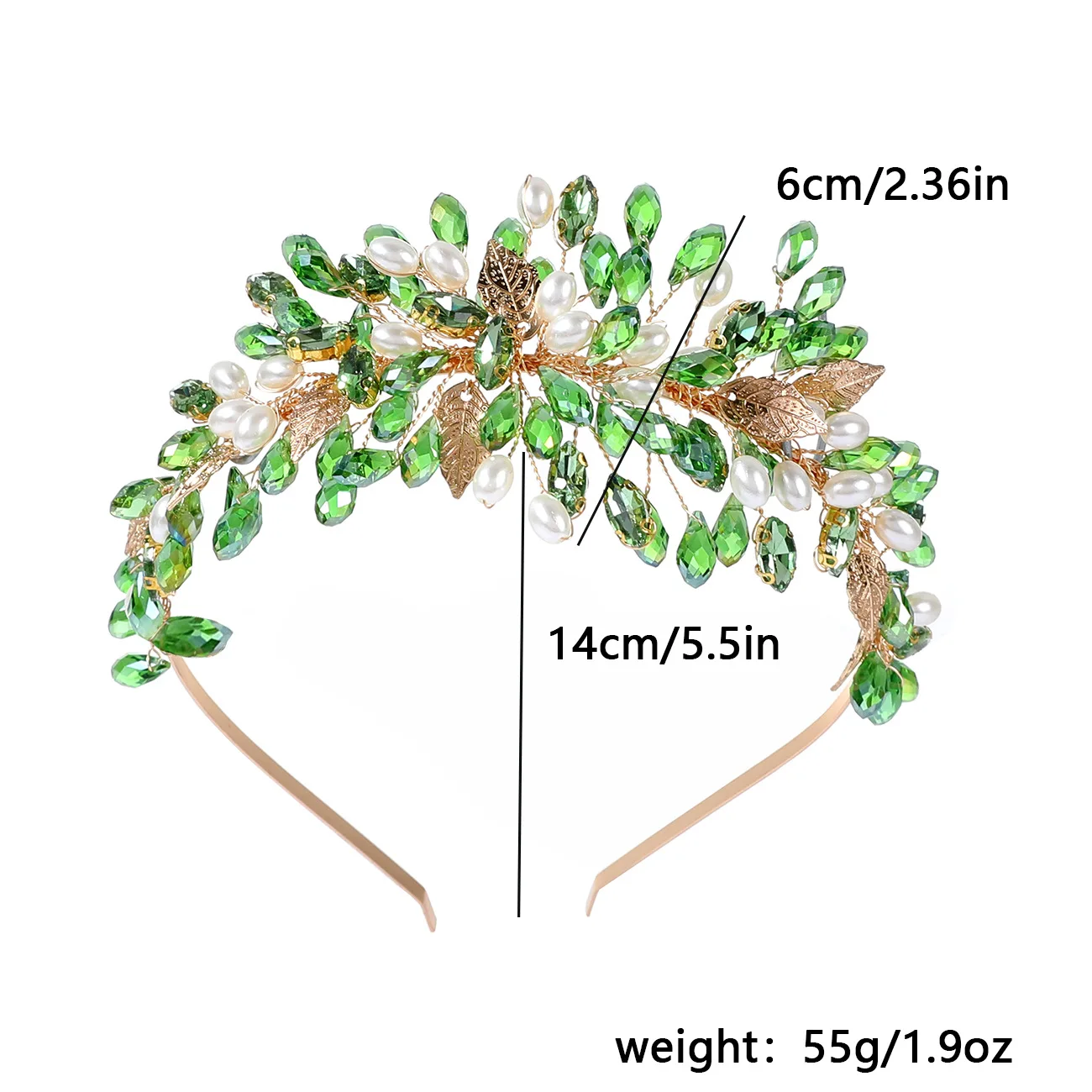 SLBRIDAL Handgefertigte Kristall-Strass-Perlen Blumen-Blatt Braut-Tiara Stirnband Hochzeitskrone Haaraccessoires Damen Mädchen Schmuck – Detail 5