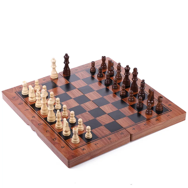 4 Queens Chess Set Wooden Chess Game Wooden 34 PCS Chess Pieces and  Foldable Chessboard Family Board Game Gift Toy