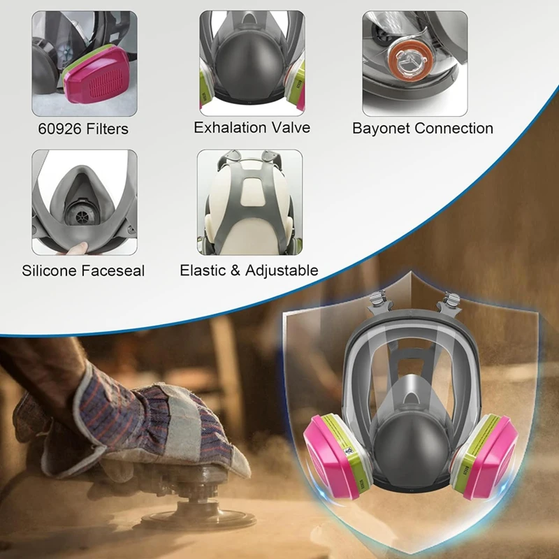 Maska pełnotwarzowa, maska ​​​​oddechowa wielokrotnego użytku 6800 z filtrami, przeciwmgielna, maska ​​​​oddechowa z organicznymi parami-ABJU