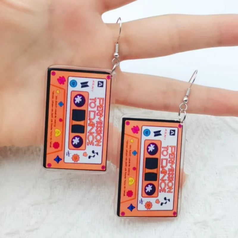 1 pair of acrylic orange rock tape recorder earrings, women's earrings, the best choice for gifts