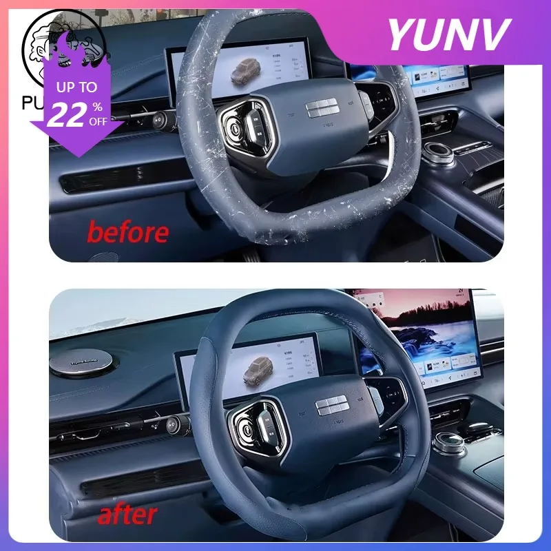 YUNV For Geely EX5 Galaxy E5 2024 2025 2026 Steering Wheel Anti Slip Leather Protective Cover with Sweat Absorption Auto interio