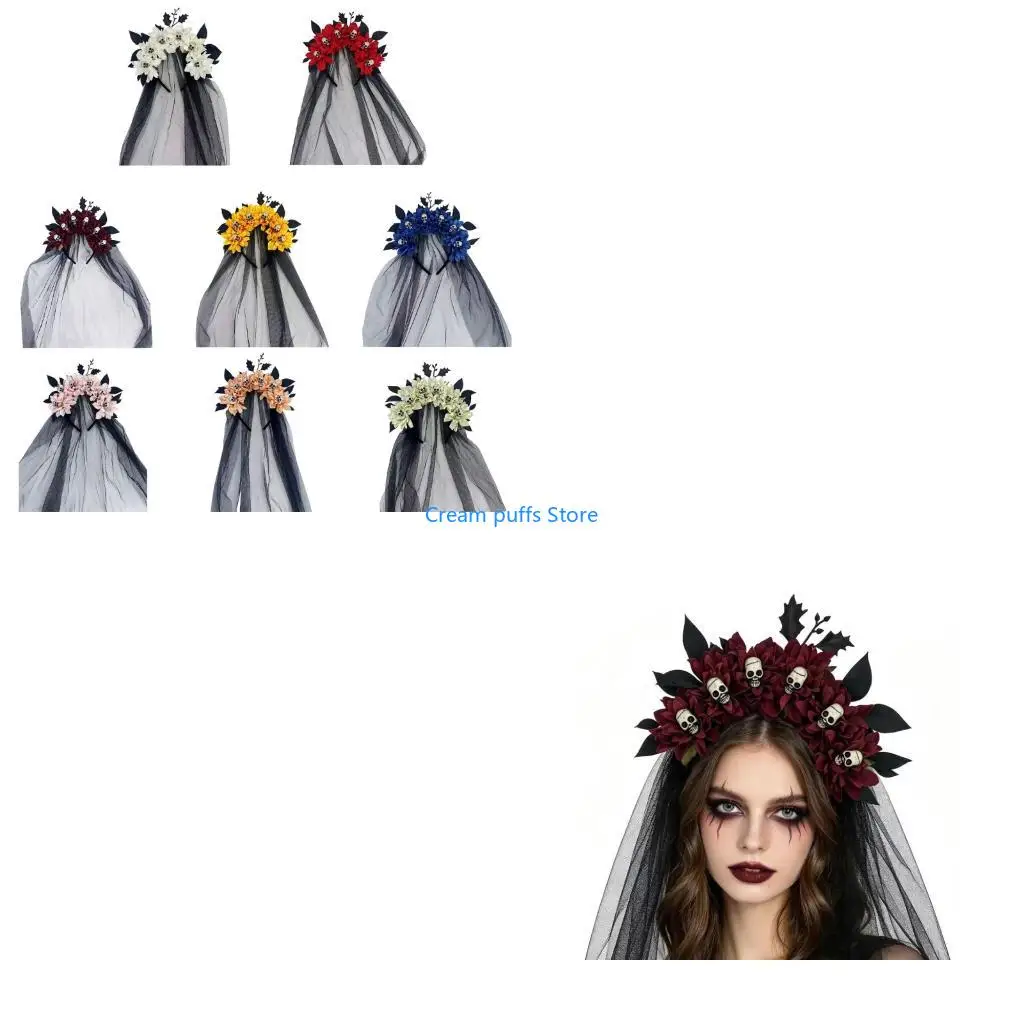 50LE Delicate Lace Witch Headband With Attached Veil Perfect For Halloween Cosplay