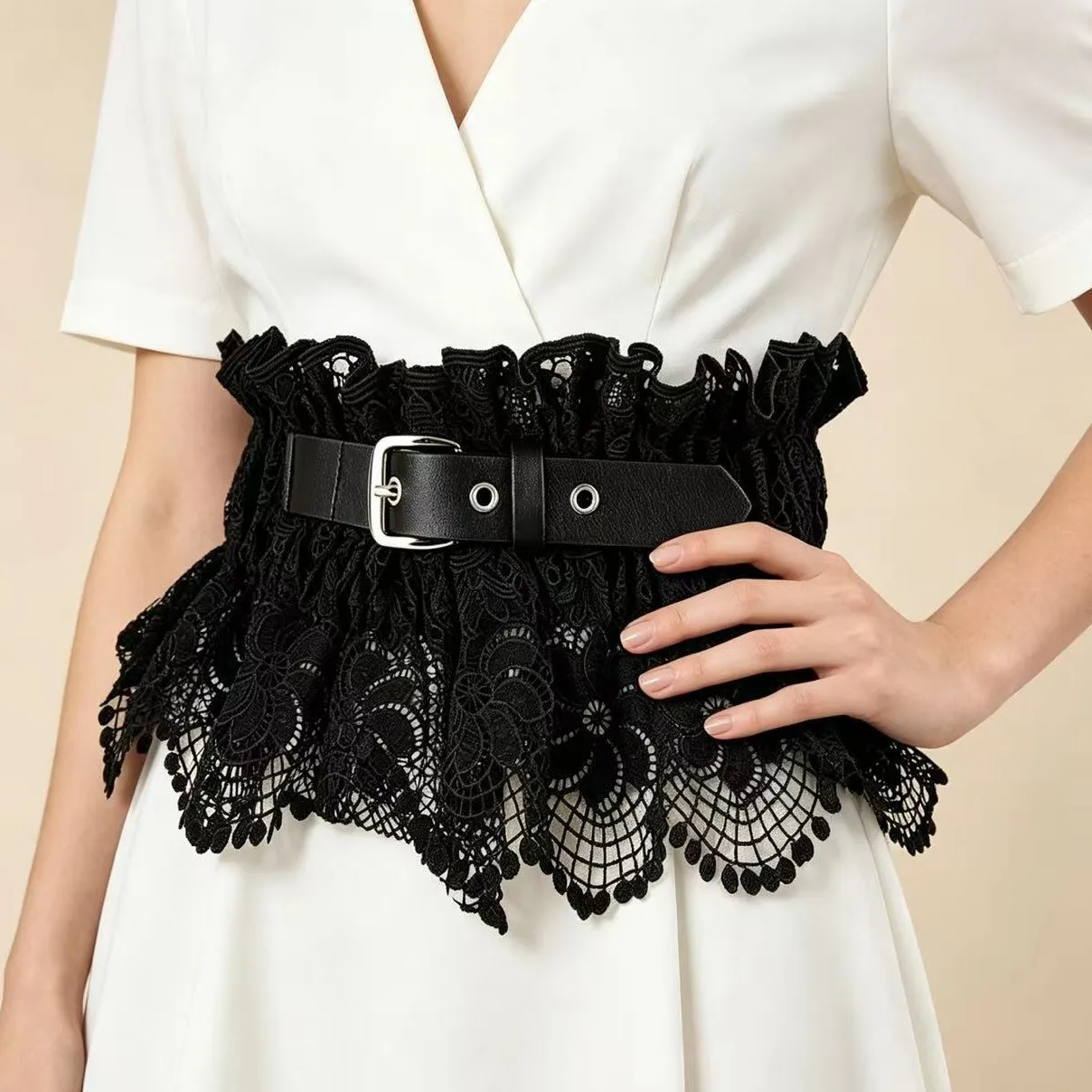 Women Lace Wide Waist Belt Vintage Gothic Corset Cinch Stretch Elastic Dress Belt Elegant Decorative Fashion Accessory Gift