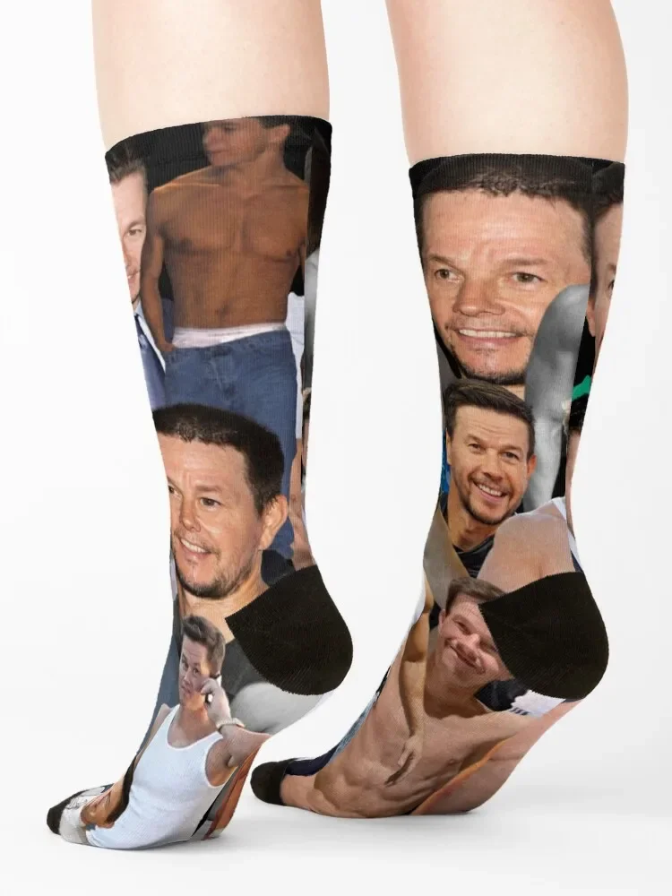 جوارب مارك واالبرج فوتو كولاج سنو غير قابلة للانزلاق جوارب رجبي سعيدة للرجال للسيدات