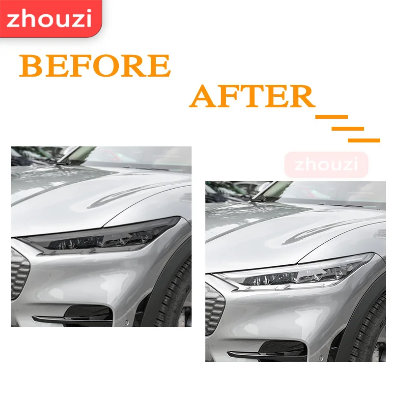 Car Headlight Protective Film Front Light Transparent Smoked Black TPU Sticker 2 Pcs For Ford Mustang Mach E 2021 2022