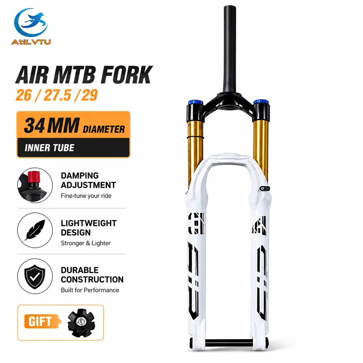 Horquilla de Suspensión de Aire de Aleación de Magnesio para Bicicleta de Montaña (MTB) de 26/27.5/29 Pulgadas, Dirección Recta/Cónica, Recorrido de 140 mm, Eje Pasante para Bicicletas XC/Trail