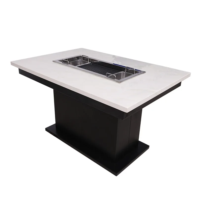 New Product Commercial Restaurant Hotpot Bbq Tables Stainless Steel Two-flavor Hot Pot With Divider Soup Pot