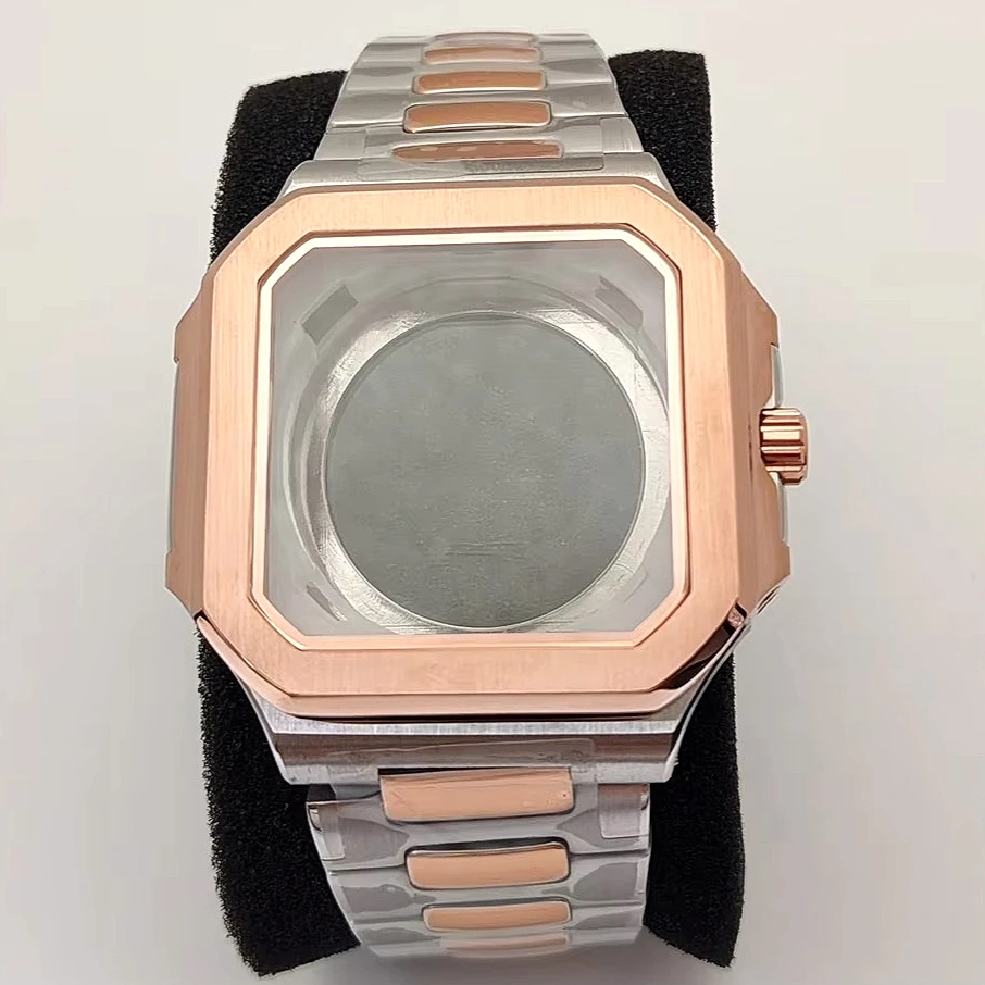 

42mm Octangle Square Watch Case Strap for NH35/36 Automatic Movement Sapphire Crystal Mod Parts Silver/Gold/Rose Case