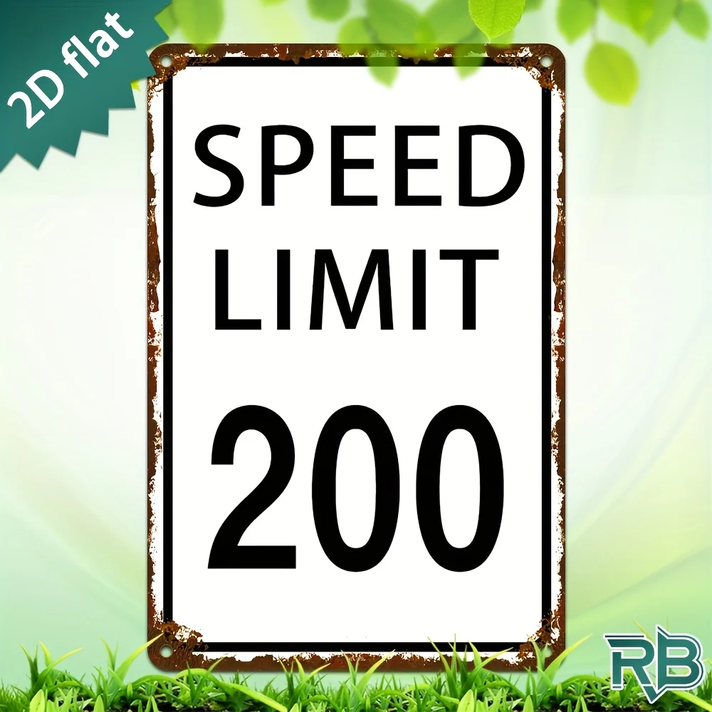 New Trendy HD Metal Wall Art - Vintage Retro 2D Flat Design Grunge Rusty Style Speed Limit 200 Traffic Sign Poster Featuring Bol