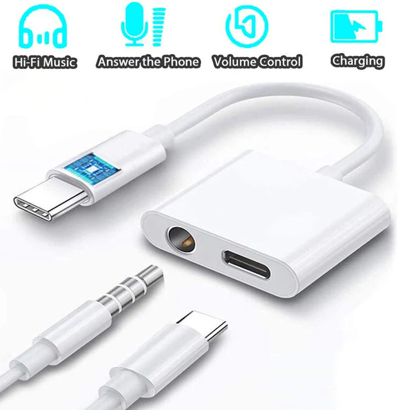 2 في 1 الفاصل AUX كابل محول لسامسونج شاومي Redmi بوكو هواوي موصل USB C إلى نوع C 3.5 مللي متر جاك الصوت خط