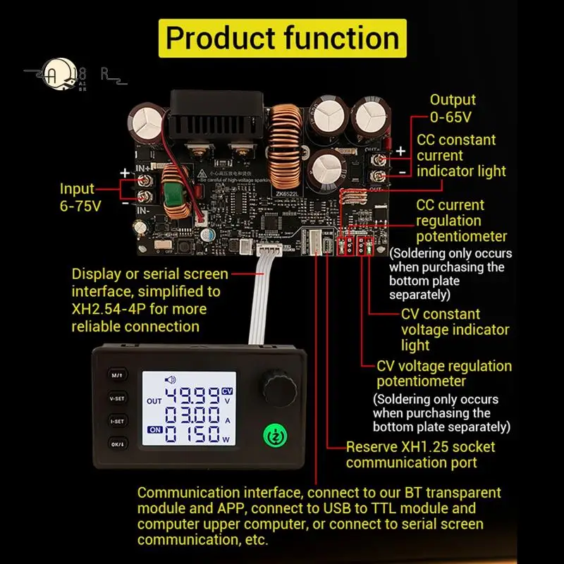 

A18R -Zk-6522 CNC Step-Down DC Power Supply Adjustable Voltage Voltage And Constant Voltage Constant Current Module 22A 65V