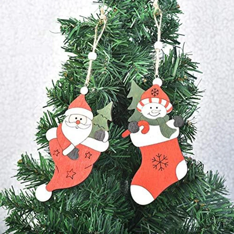 Colored Drawing Hanging Pendant Santa Claus-Snowman-Elk Shape Christmas Tree Hanging Ornament Holiday Decorations Easy Install