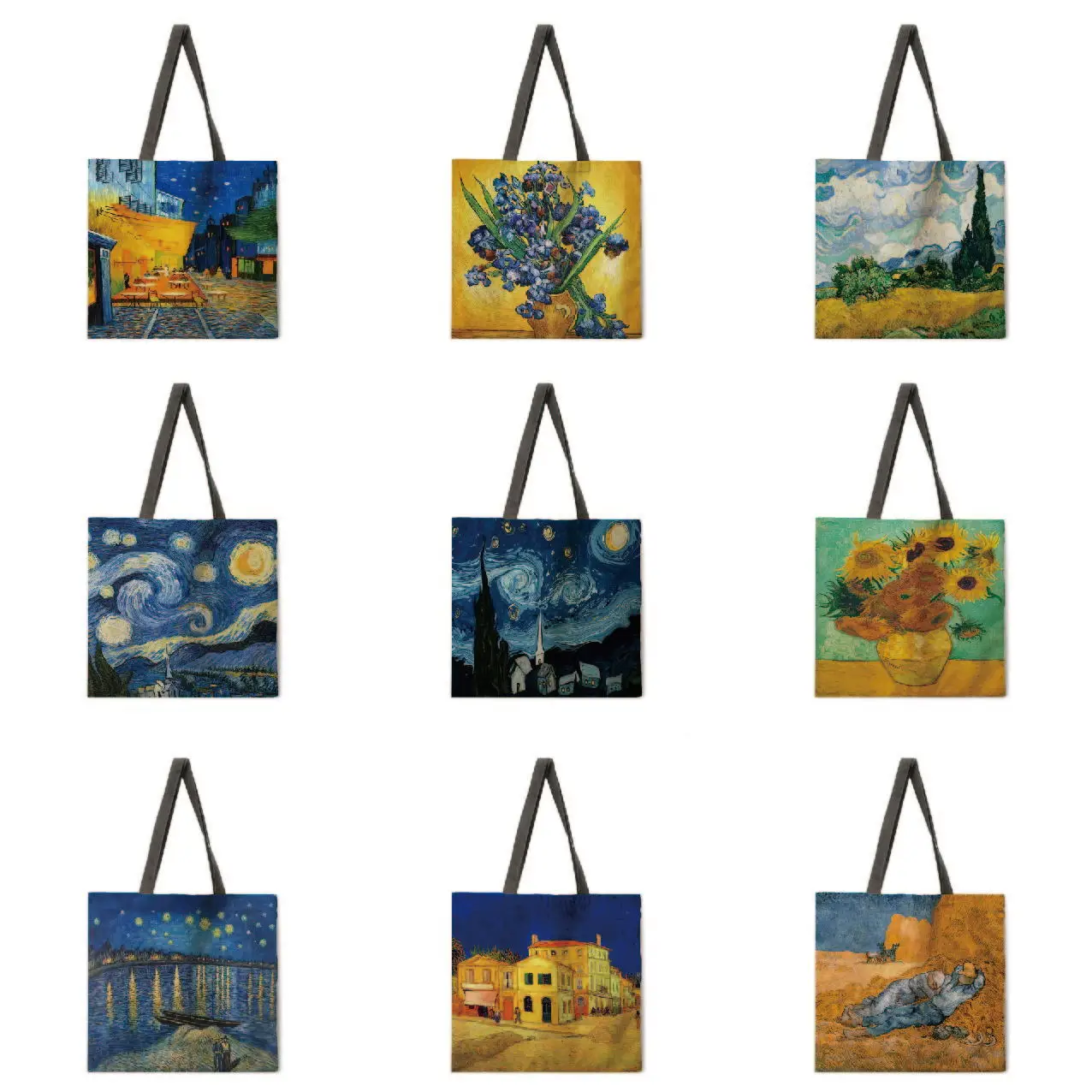 

Van Gogh Series Linen Bag Oil Painting Starry Night Flower Handbag Lightweight Shoulder Bag High Capacity Shopping Bag