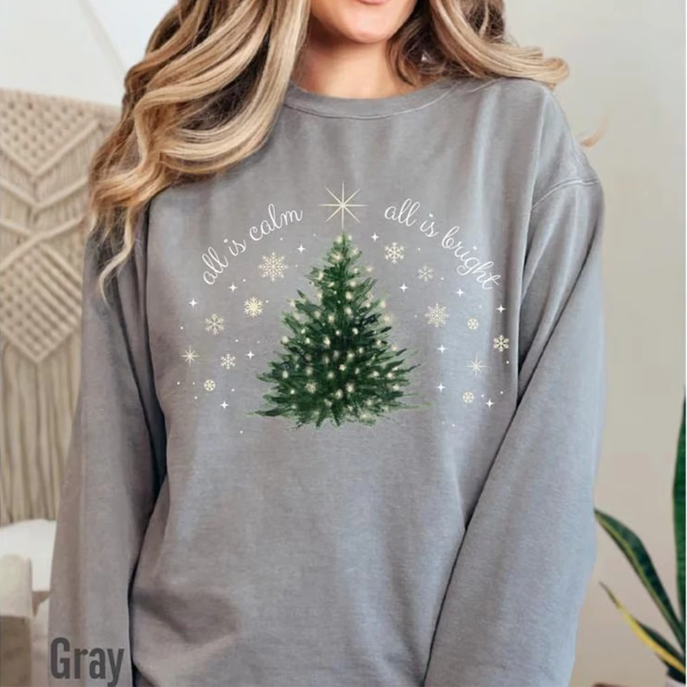 Damen Vintage Weihnachtsbaum Unisex Sweatshirt Minimal Chic Urlaub Sweatshirt Langarm Fleece Y2K Pullover Tägliche Streetwear
