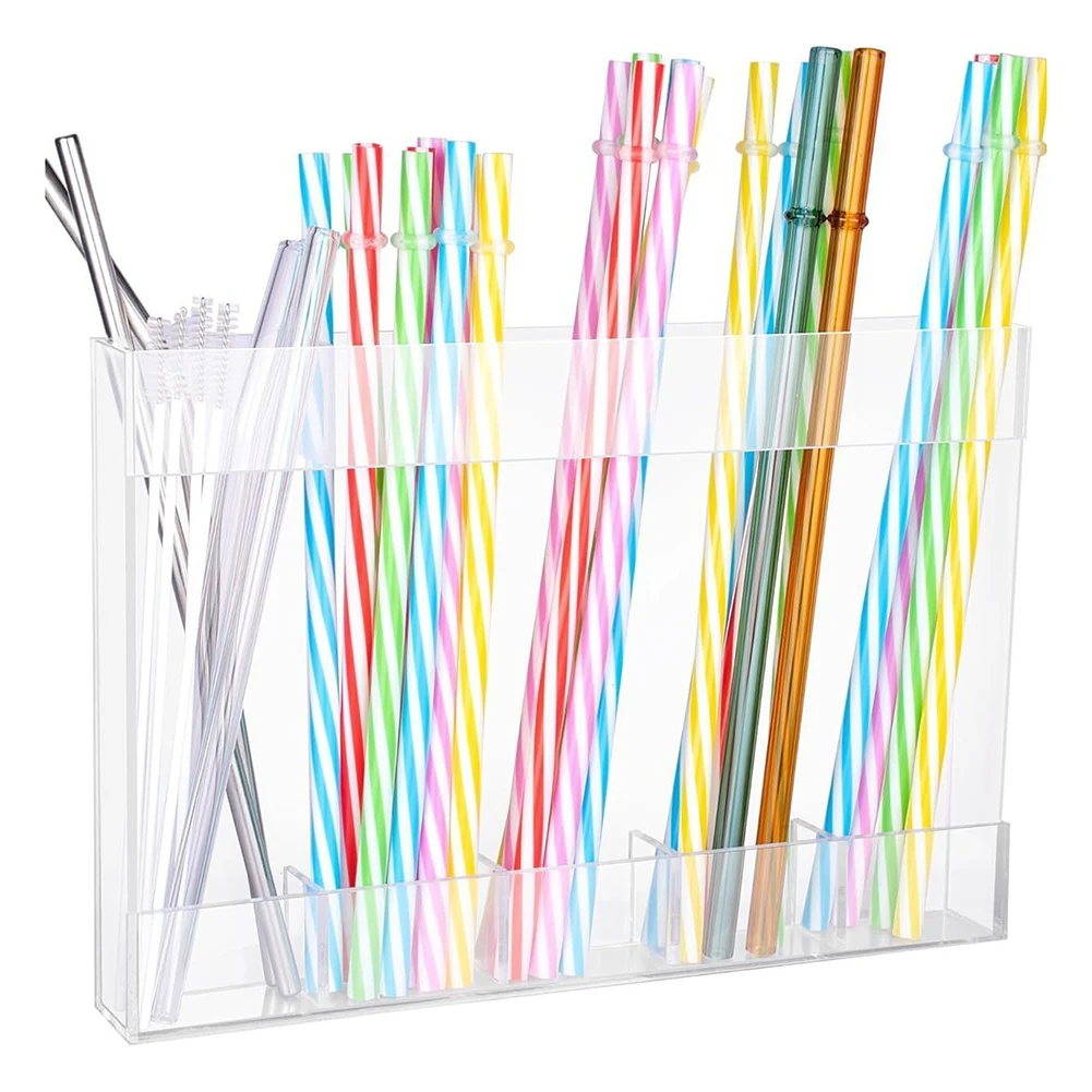 

Straw Holder, Transparent Acrylic Straw Dispenser With Double Sided Stickers 24*16.5*2.5cm Kitchen Drinking-utensils Storage