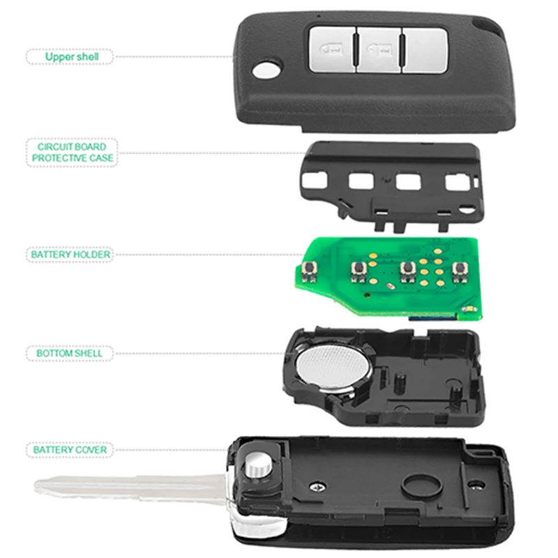 KEYECU 2 Buttons 433MHz ID46 Chip for Mitsubishi Pajero 2015-2021 Auto Flip Remote Control Key Fob FCC ID: M6370B882, G8D-635M-A