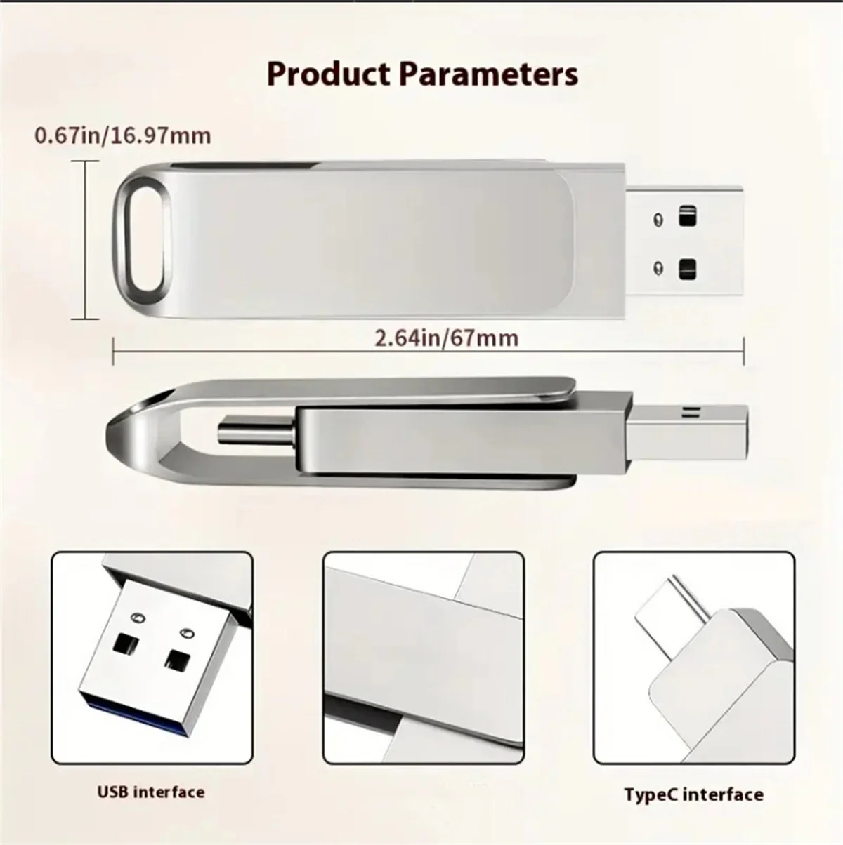 128GB High-Speed 2-in-1 Flash Drive,USB/Type-C Photo Memory Stick forAndroid/ Tablet/ Computer ExteralStorage