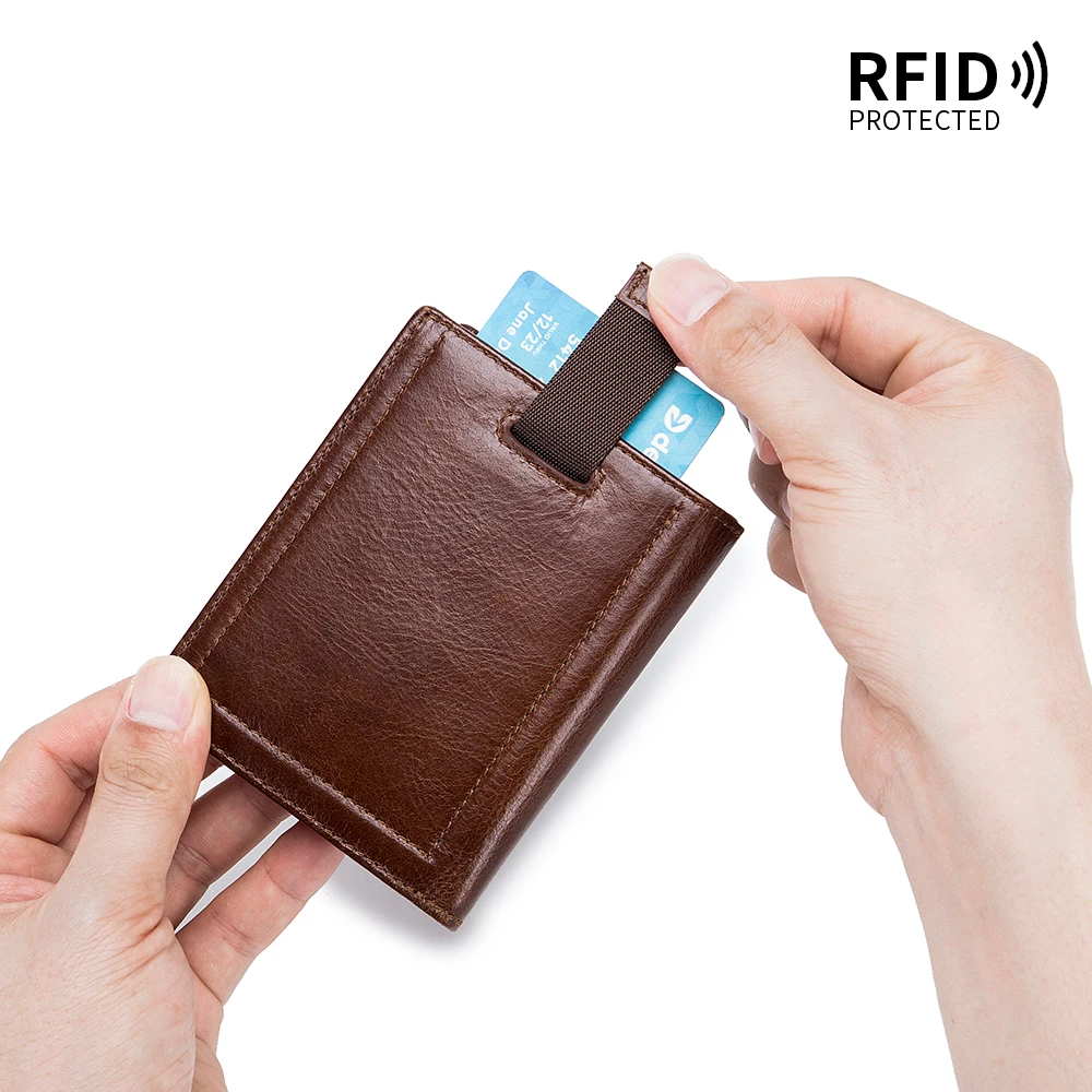 Retro Cowhide Ultra Thin Short Men's Wallet RFID Multi Card Pull Men's Card Bag Genuine Leather Fashion Zero Wallet Soft Leather