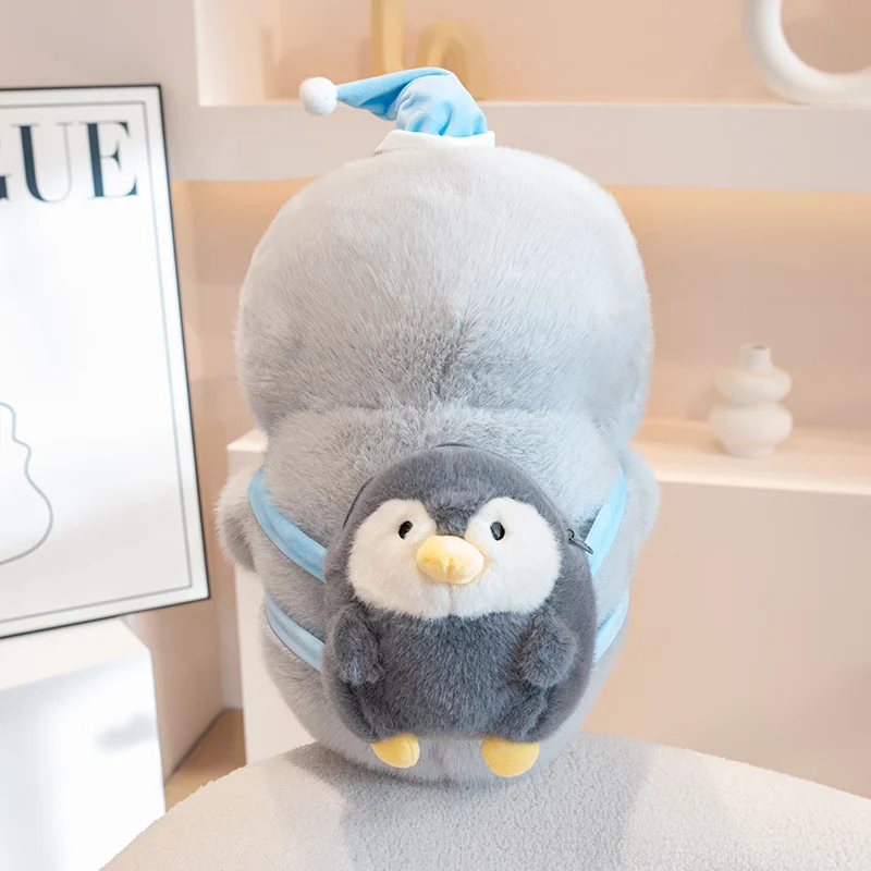 Zeeleeuw knuffel nieuwe schattige zeeleeuw met pinguïn rugzak knuffeldier kussen baby troostende slaap pop kind verjaardagscadeau