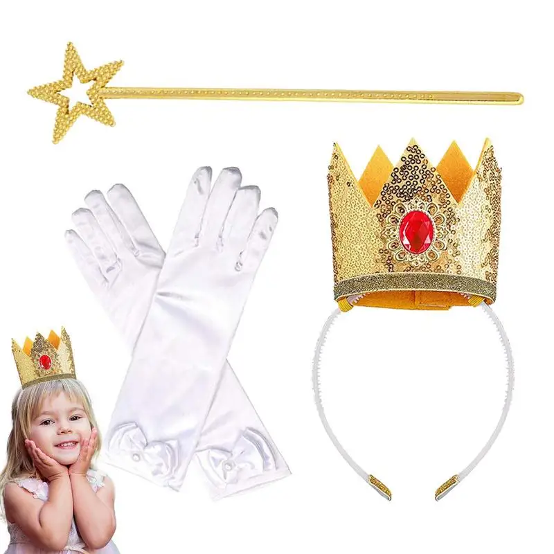 Princesses Accessories Princesses Costume Crown Wand Gloves Girls Princess Crown Earrings Gloves Halloween Accessory