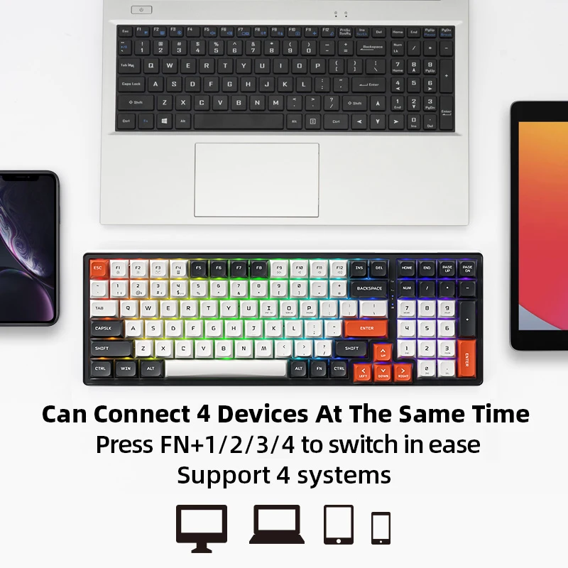 Machenike K600G tastiera meccanica 100 tasti Wireless RGB retroilluminato GATERON Hot-Swap Switch tastiera da gioco Bluetooth per Mac PC