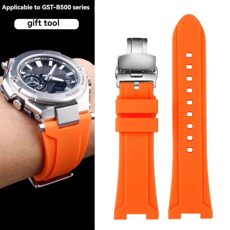 GST-B500D المطاط حزام ساعة اليد ل كاسيو G-SHOCK الصلب القلب GST-B500D/AD سلسلة ساعة سيليكون الشق سوار الرياضة حزام الساعات
