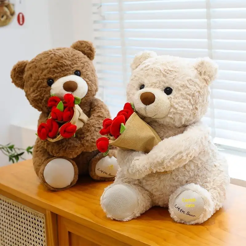 

15CM Adorable Love Rose Hat Bear Plush Toy Cartoon Anime Soft Doll Couple Present for Kids