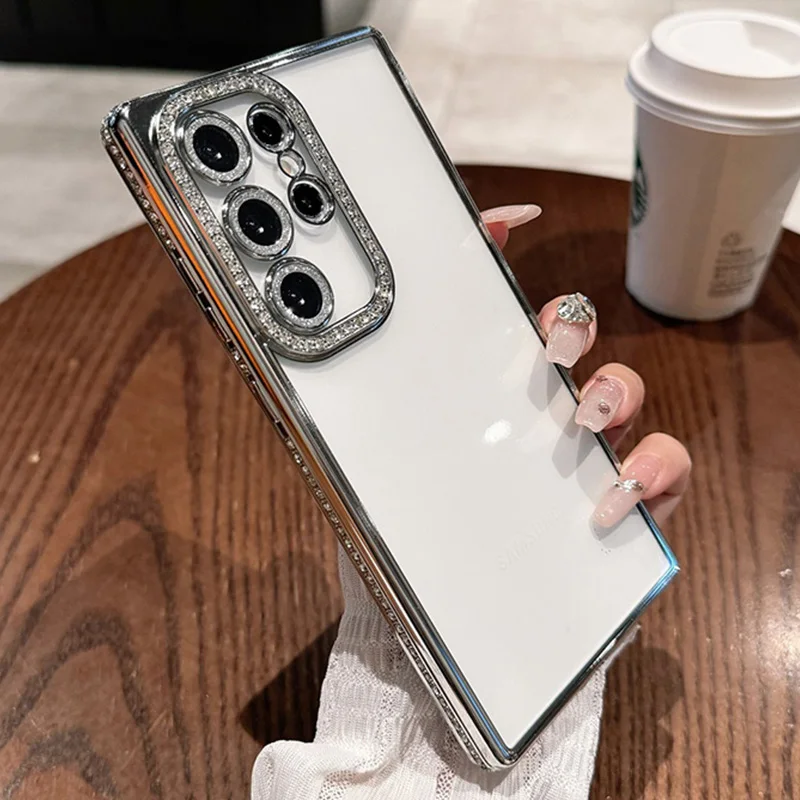Rhinestone Transparent Phone Cases For Samsung Galaxy S26 S25 Ultra S24 S23 A15 A16 A55 A56 Electroplating Back Cover