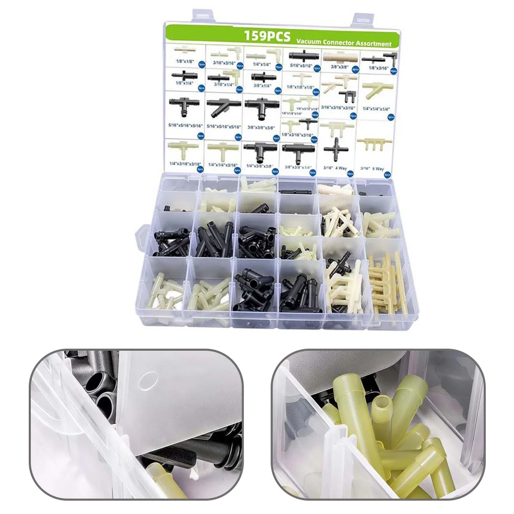 159PCS Nylon Vacuum Tee Connector Kit 32 Sizes Assortment For Automotive Hose Pipe Reducer Straight Fitting Accessories