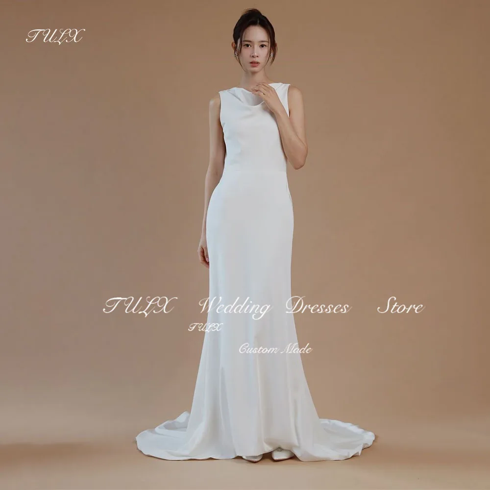 

TULX Elegant O-Neck Soft Satin Wedding Dress Korea Photoshoot Mermaid Floor-Length Simple Evening Gowns Zip 웨딩드레스 Custom Made