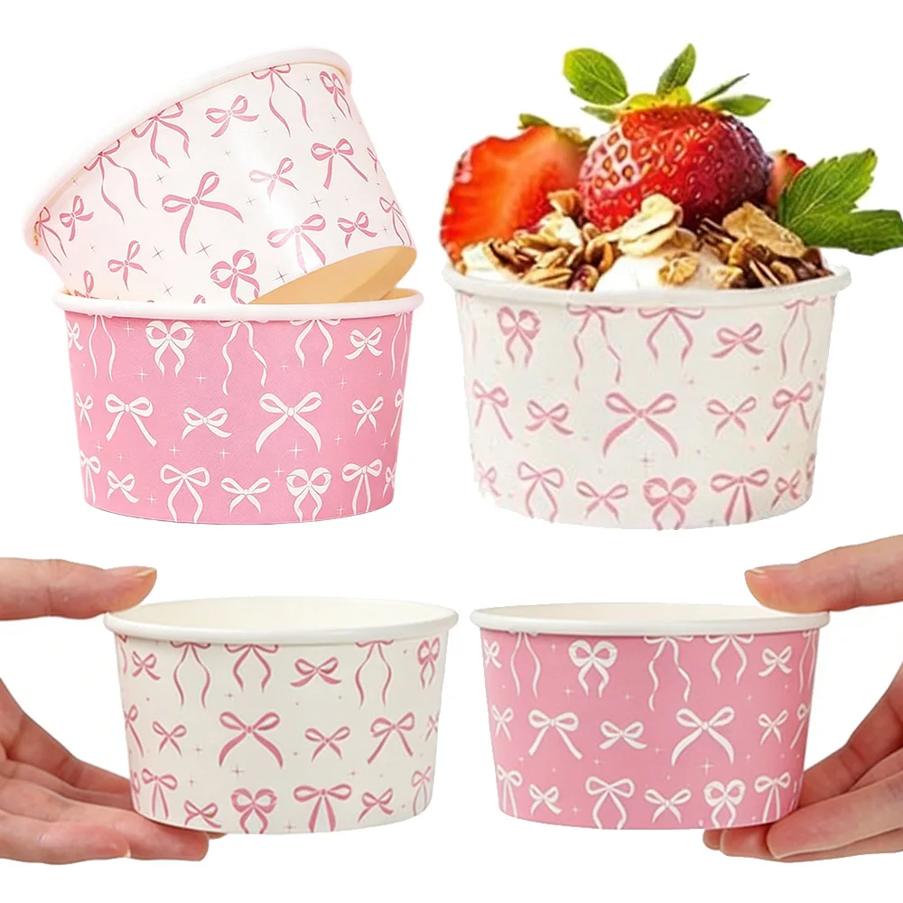 6/10/20/30/50 Stück Rosa Schleife Papier-Tischgeschirr Eiscreme-Schale Snack- und Obstbox Kindergeburtstag Baby-Shower Deko-Zubehör Geschenke – Detail 1