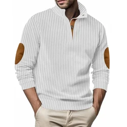 Pull de sport en velours côtelé coloré pour homme, col montant, boutons, extérieur, loisirs, tendance, automne, hiver, 2024