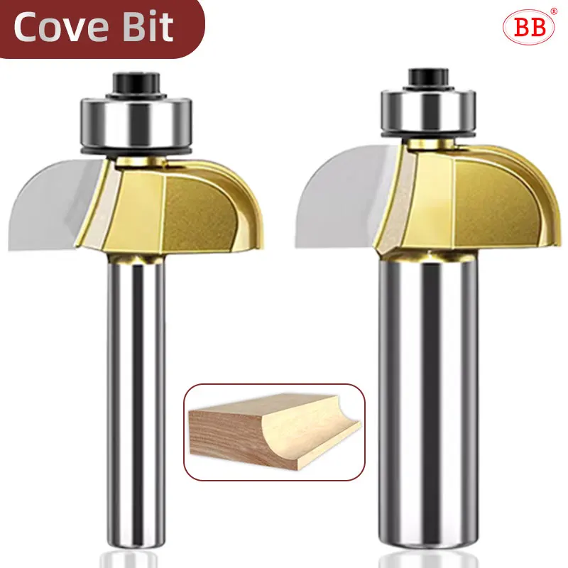 BB Cove Bit Wood Cutting Tool CNC Trimming Chamfering Cutter with Bearing 1/4 1/2 Shank Diameter