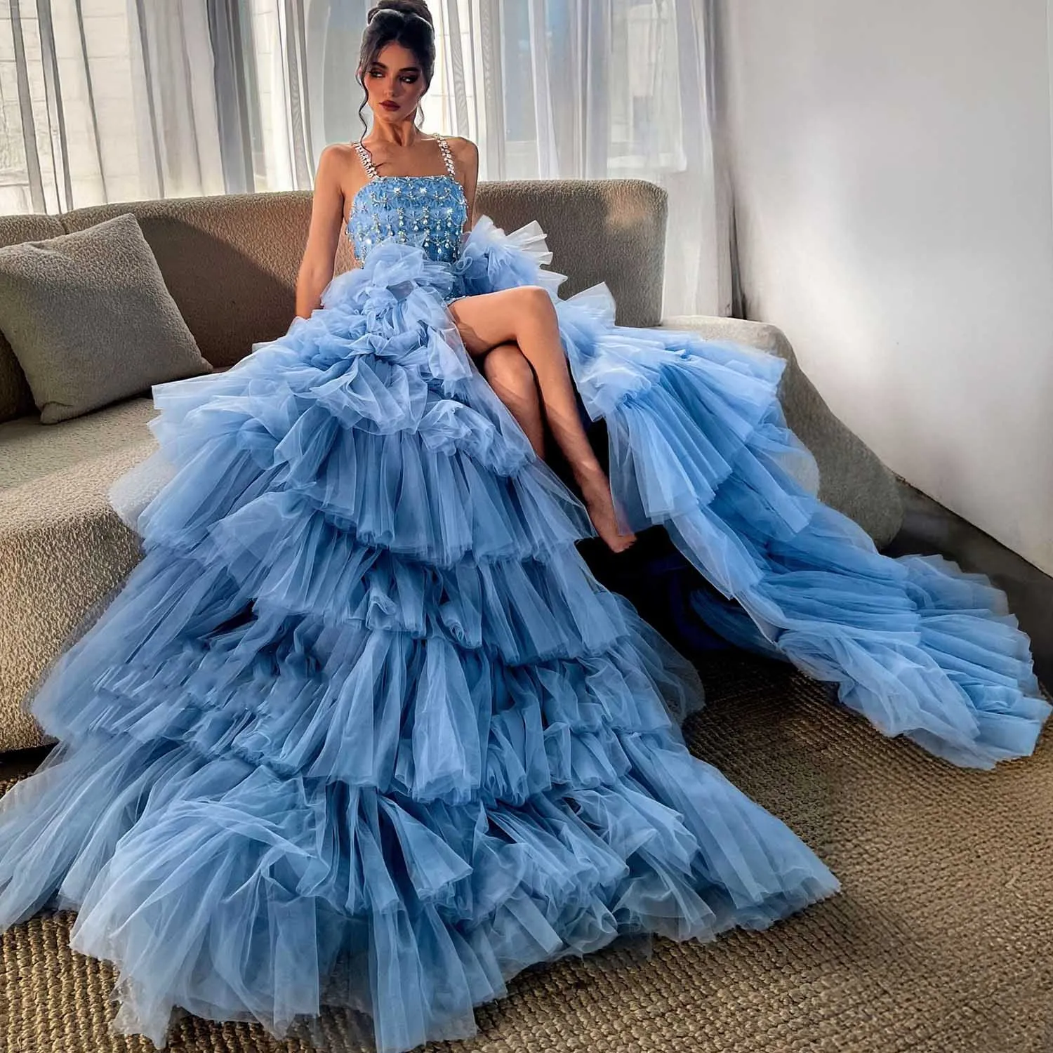

Cloud-like Volume Overskirt Tulle Detachable Train Layered Mesh Ruffles Overlay for Dress Wedding Skirt Overlay Detachable Skirt