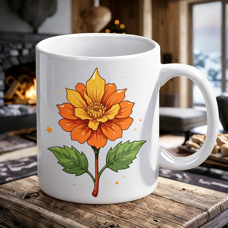 Orange-Yellow Gradient Marigold Ceramic Mug Cinco de Mayo Floral Coffee Cup,Milk Cup,Office Cup,Gift for Friends,Fade-Resistant
