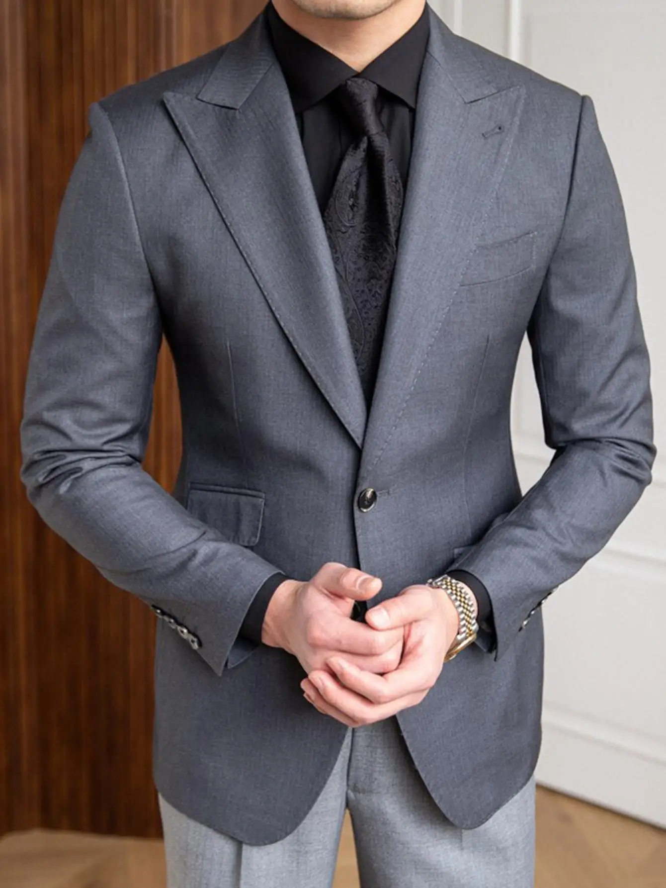 

Мистер Футболка с оленем, мужская деловая повседневная черная шерстяная футболка, джет, универсальный модный джентльменский костюм для отдыха, всесезонные