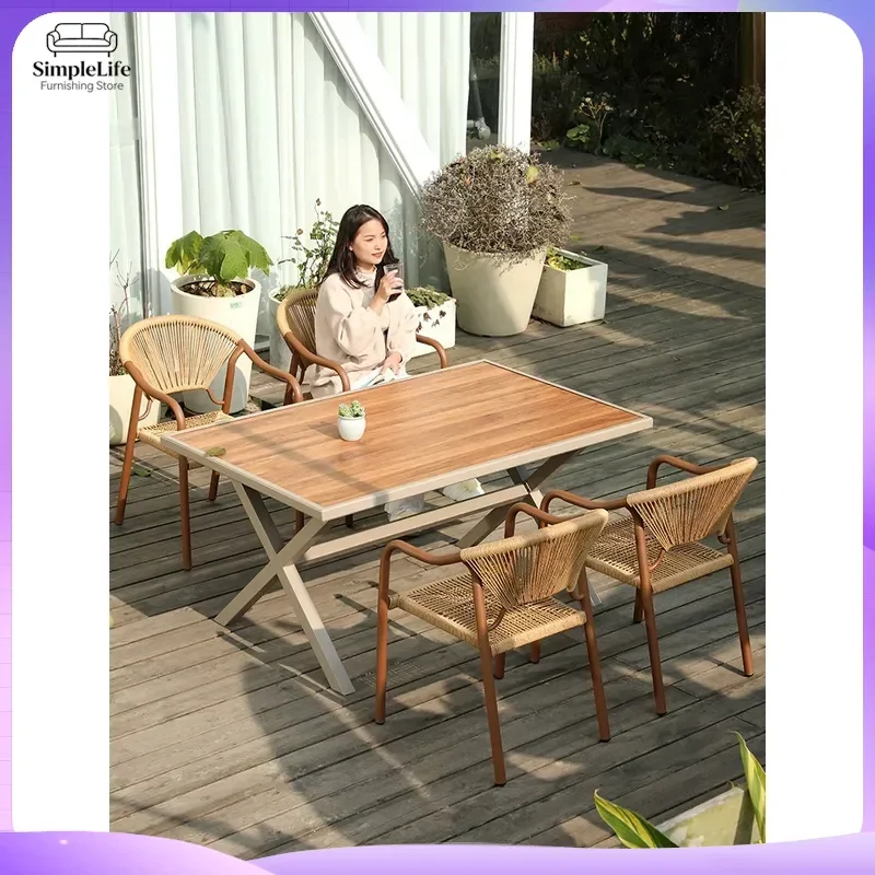 Outdoor Rattan Dining Table Set for Garden Patio Balcony Outdoor Furniture Waterproof Sunproof Leisure Table Chair Set for