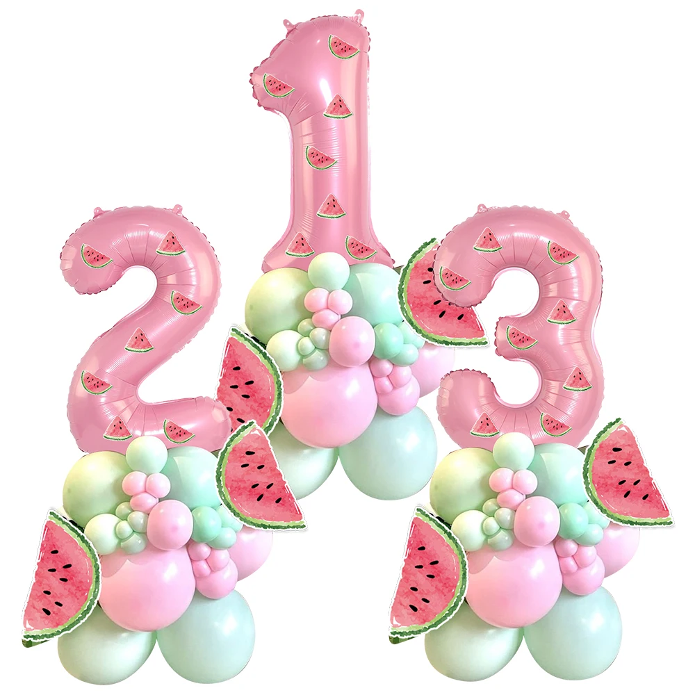 39 Stück rosa Wassermelonen-Luftballons, Turm, 32 Zoll, Zahlenballon für Kinder, Wassermelone, Geburtstagsfeier, Dekoration, Sommerparty, DIY-Geschenke