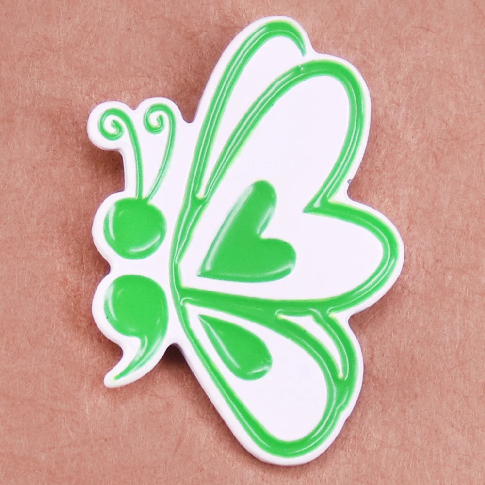 Semicolon Butterfly Enamel Pin Green Insect Badge Punctuation Animals Brooch Fashion Jewelry Gifts