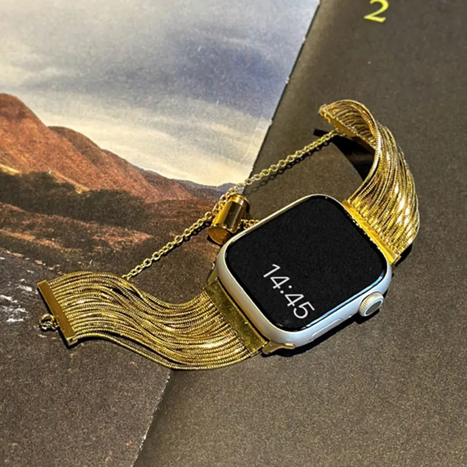 Tassel Metal Strap For Apple Watch Series S10 9 8 7 6 SE 5 4 3 46/45/44/42/41/40/38mm Luxury Metal Band For IWatch Ultra 2 49mm