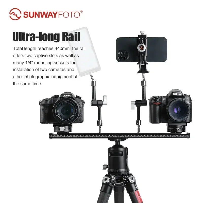 SUNWAYFOTO 440 مم (17.3 بوصة) Arca Swiss Rail، لوحة عالمية طويلة سريعة الإصدار، سكة منزلق مزدوجة تتوافق مع ستيريو/3D