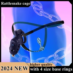 New Rattlesnake Male Chastity Device Cobra Cock Cage with 4 Size Penis Ring Dick Sleeve Lock Bondage Belt Fetish Sex Toy for Men